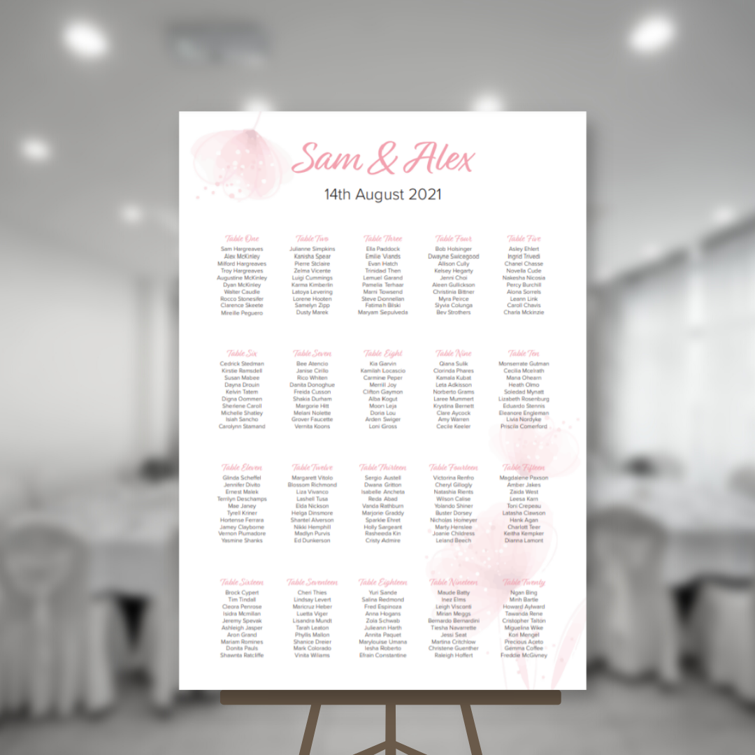 Picture of Zoe Seating Plan in Pink